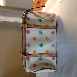 Dooney & Bourke Polka Dot Barrel Bag Purse Good Condition Logo Leather Straps